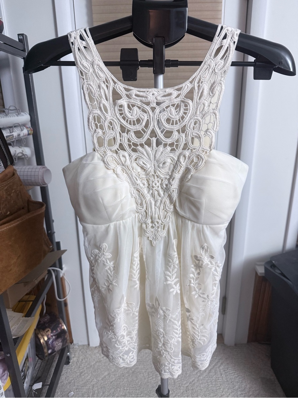 Boston Proper Ivory Crochet Yoke empire-style sweetheart neckline babydoll tank